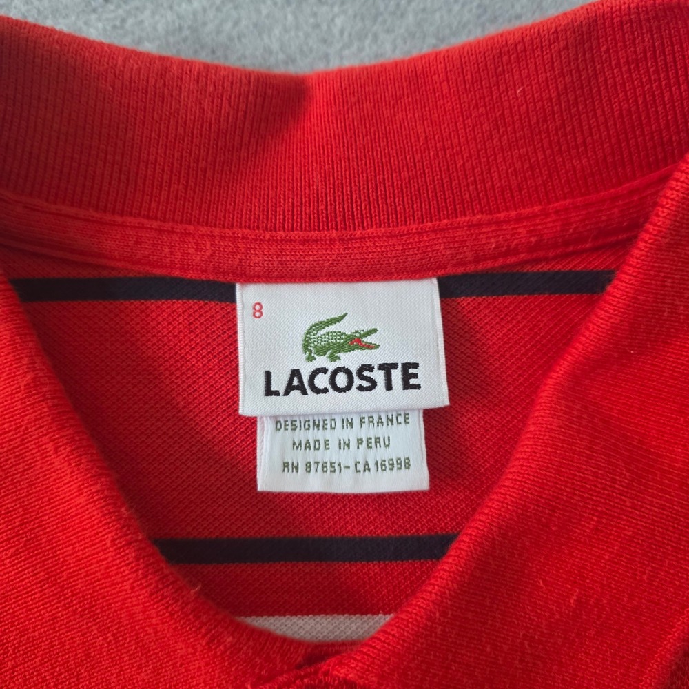Lacoste Mens Orange Striped Short Sleeve Cotton Pique Polo Shirt Size 8 - Picture 3 of 8
